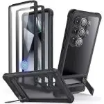 Galaxy S24 Ultra ESR Armor Kickstand Case with 1 Protector & 1 Set Camera Lens Protector - Frosted Black