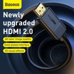 Baseus High Definition HDMI to HDMI Cable 4K 2M - Black - Image 3