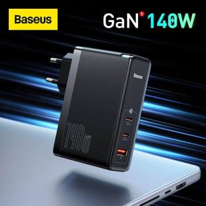 Baseus GaN5 Pro Fast Charger 2C+U 140W US With Superior Series Fast Charging Data Cable Type-C to Type-C 240W 1M - Black