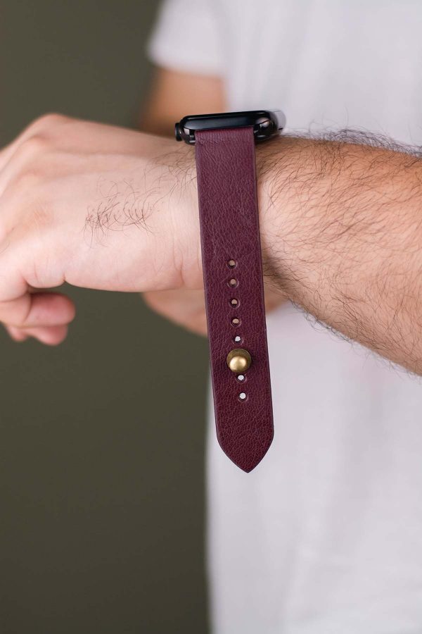 leather watchstraps waji's (56) Waji's Apple Watch Strap - Pure Leather Strap 41 mm / 40 mm / 39 mm / 38 mm - Burgundy - AMT-BURG-AWS-01 - Image 2