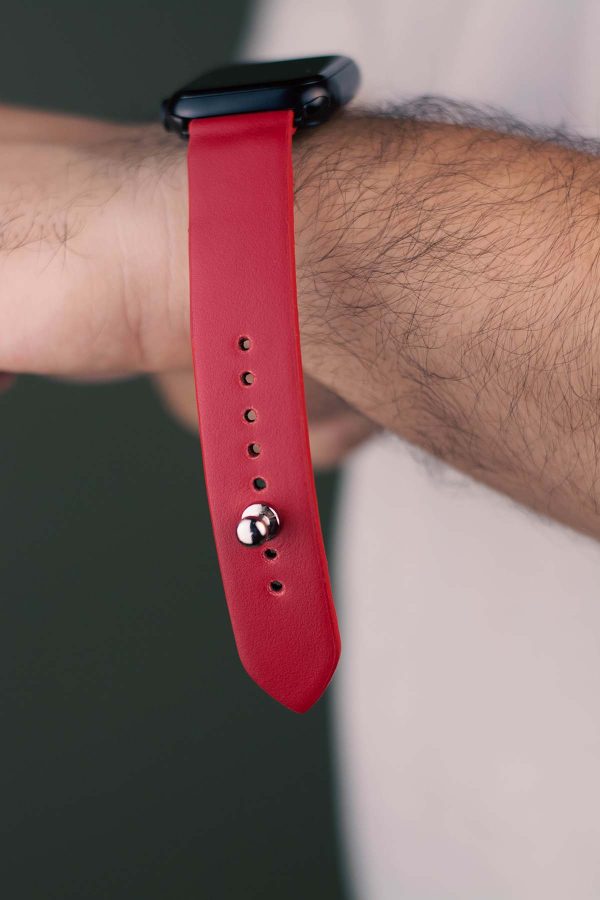 leather watchstraps waji's (59) - red Waji's Apple Watch Strap - Pure Leather Strap 49 mm  / 46 mm / 45 mm / 44 mm / 42 mm - Red - AMT-RED-AWS-02 - Image 3