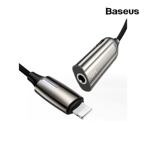 Baseus L56 iPhone to 3.5mm Female Cable 2-In-1 Adapter Support 2A Fast Charge - Black - Image 2