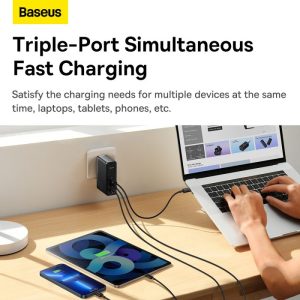 Baseus GaN5 Pro Fast Charger 2C+U 140W US With Superior Series Fast Charging Data Cable Type-C to Type-C 240W 1M - Black - Image 3