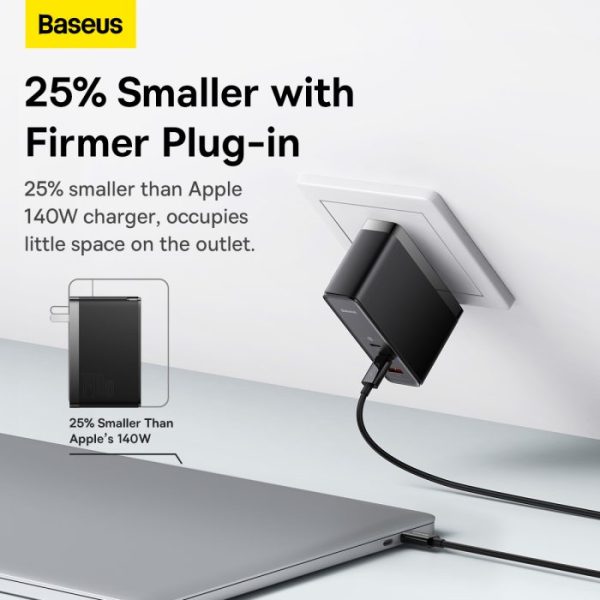黑-16-700x700 Baseus GaN5 Pro Fast Charger 2C+U 140W US With Superior Series Fast Charging Data Cable Type-C to Type-C 240W 1M - Black - Image 4