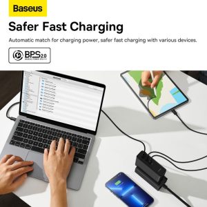 Baseus GaN5 Pro Fast Charger 2C+U 140W US With Superior Series Fast Charging Data Cable Type-C to Type-C 240W 1M - Black - Image 5
