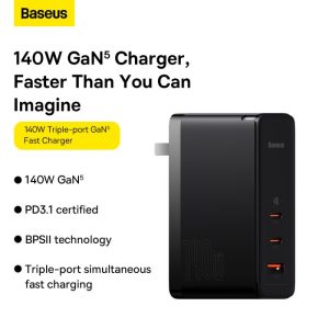 Baseus GaN5 Pro Fast Charger 2C+U 140W US With Superior Series Fast Charging Data Cable Type-C to Type-C 240W 1M - Black - Image 6