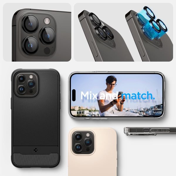 61BUG8AzfLL._AC_SL1200_ Apple iPhone 16 Pro Max /16 Pro / 15 Pro Max / 15 Pro / 14 Pro Max / 14 Pro Camera Lens Protector GlasTR EZ Fit Optik Pro by Spigen - AGL05205 - Black Titanium - 2 PACK - Image 2