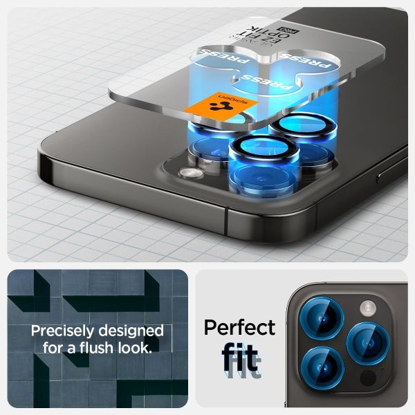 61WHh8wzTdL._AC_SL1200_ Apple iPhone 16 Pro Max /16 Pro / 15 Pro Max / 15 Pro / 14 Pro Max / 14 Pro Camera Lens Protector GlasTR EZ Fit Optik Pro by Spigen - AGL05205 - Black Titanium - 2 PACK - Image 4