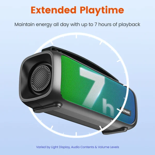 SOUNARC P3 Bluetooth Portable Speaker with 16W Stereo Sound, Various LED Modes, 7 Hours of Playtime - Green - Image 5