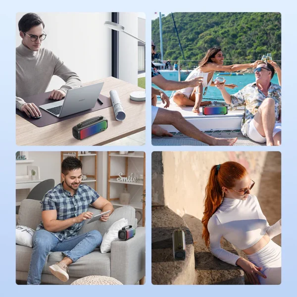 SOUNARC P3 Bluetooth Portable Speaker with 16W Stereo Sound, Various LED Modes, 7 Hours of Playtime - Green - Image 10