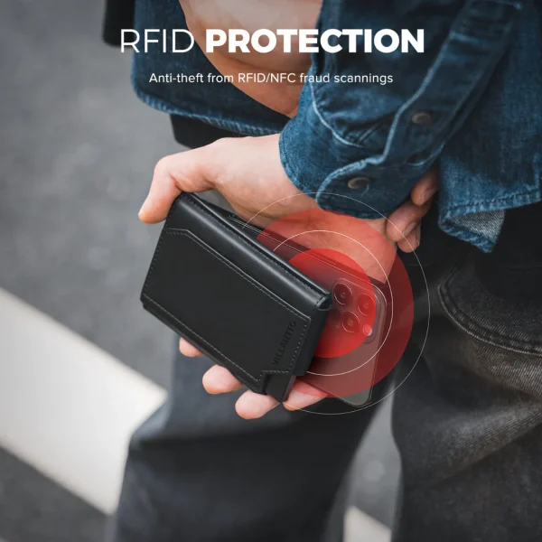 Villantto Leather Smart Wallet For Apple Airtag VL404 - Black - Image 5