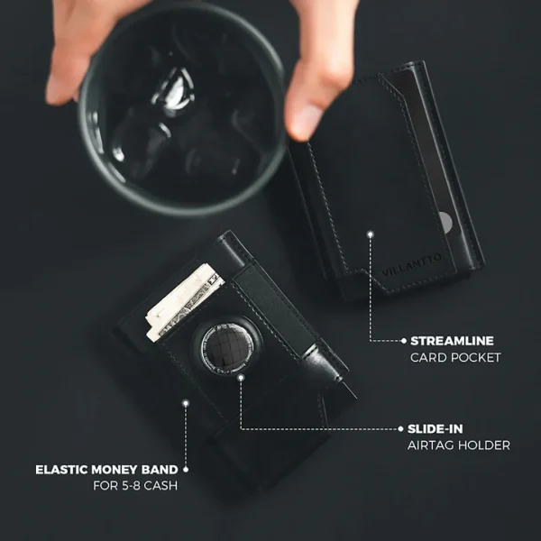 Villantto Leather Smart Wallet For Apple Airtag VL404 - Black - Image 13