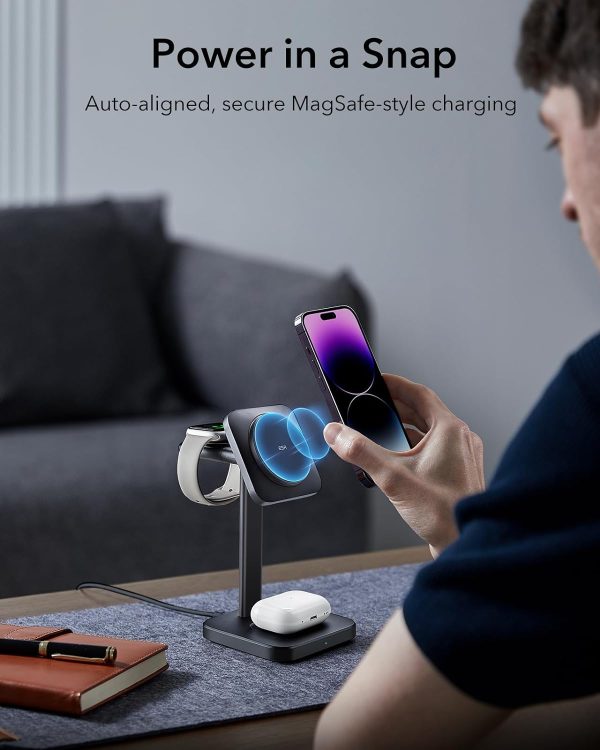 ESR HaloLock 3-in-1 Watch Wireless Charging Set US Plug - Black - Image 4