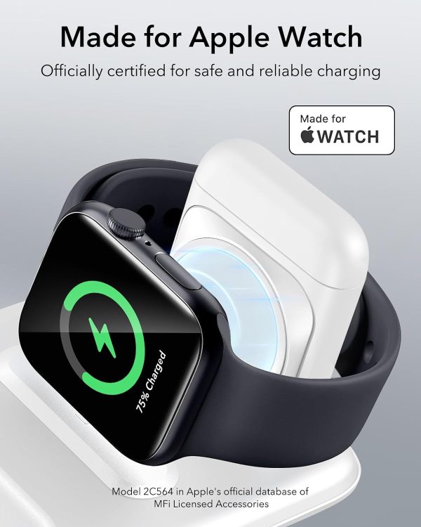 61XU1ccEWqL._AC_SL1500_ ESR 3 in 1 Wireless Travel Charging Station HaloLock, MagSafe Charger, Made for Apple Watch Certified, Foldable Magnetic Wireless Charger for iPhone 14/13/12, AirPods Pro/3/2, Adjustable 2-Way Stand - White - Image 7