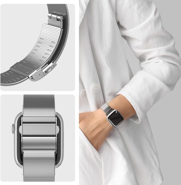 Spigen Sleek Link Watch Band for Apple Watch Ultra 3 / 2 / Apple Watch Ultra 49mm, Series 10/9/8/SE2/7/6/SE/5/4/3/2/1 46mm/ 45mm / 44mm / 42mm - AMP07224 - Silver - Image 3