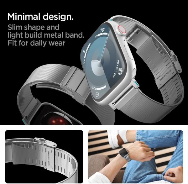 Spigen Sleek Link Watch Band for Apple Watch Ultra 3 / 2 / Apple Watch Ultra 49mm, Series 10/9/8/SE2/7/6/SE/5/4/3/2/1 46mm/ 45mm / 44mm / 42mm - AMP07224 - Silver - Image 4