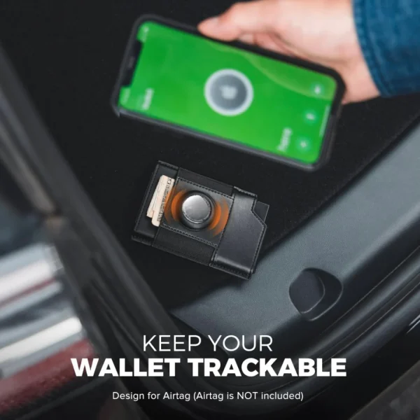 Villantto Leather Smart Wallet For Apple Airtag VL404 - Black - Image 9