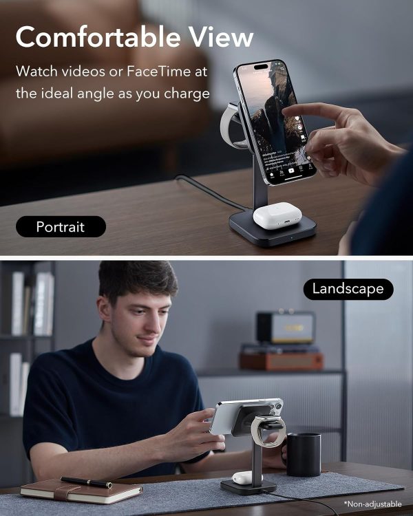 ESR HaloLock 3-in-1 Watch Wireless Charging Set US Plug - Black - Image 2