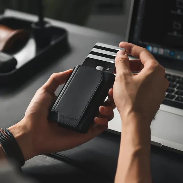 Villantto Leather Smart Wallet For Apple Airtag VL404 - Black - Image 7