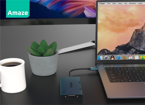 AMAZE A324 Type C to Dual HDMI + VGA + Audio Hub - Black - BIS - Image 3