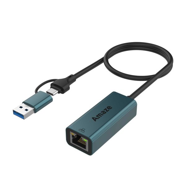 AMAZE A425 USB3.0 + TYPE C TO RJ45 ETHERNET ADAPTER - Black - BIS - Image 1