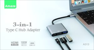 AMAZE A313 3-in-1 Type C Hub Adapter - Black - BIS - Image 3