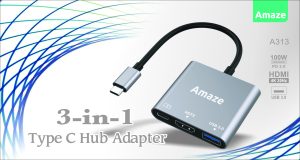 AMAZE A313 3-in-1 Type C Hub Adapter - Black - BIS - Image 2