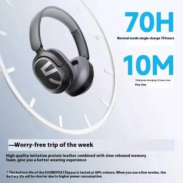 Soundpeats A8 Noise-Cancelling Headset Wireless Bluetooth Enc Head-Mounted Earphone Custom Low Latency Headphones For Gamer - Black - GC - Image 6