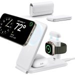 ESR 3 in 1 Wireless Travel Charging Station HaloLock, MagSafe Charger, Made for Apple Watch Certified, Foldable Magnetic Wireless Charger for iPhone 14/13/12, AirPods Pro/3/2, Adjustable 2-Way Stand - White