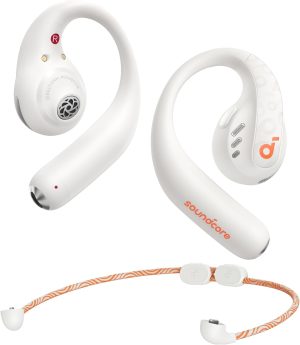 Anker Soundcore AeroFit Pro Open-Ear Headphones Ultra Comfort Secure Fit Ergonomic Design Rich Sound with LDAC Bluetooth 5.3 IPX5 Water-Resistant 46H Playtime App Control Wireless Earbuds - White - A3871 - BIS