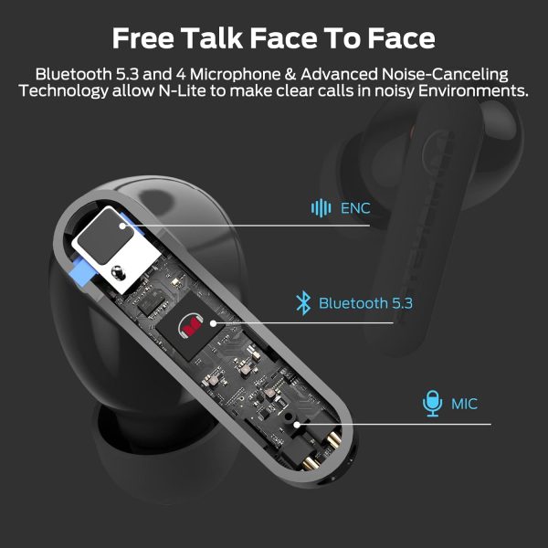 Monster N-Lite Clear Talk Wireless Earbuds Bluetooth 5.3 Headphones with CVC 8.0 Noise Reduction IPX8 Waterproof in-Ear Stereo Earphones 60H Playtime with Fast Charging for Sport - Black - GC - Image 5