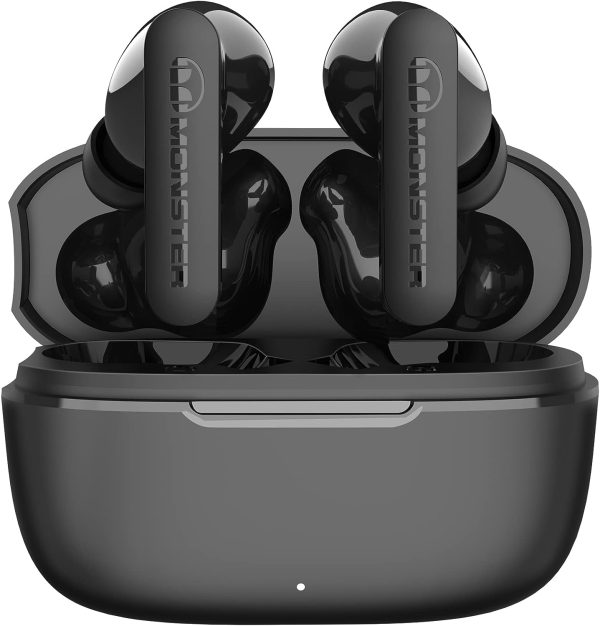 61RywHvaaML._AC_SL1500_ Monster N-Lite Clear Talk Wireless Earbuds Bluetooth 5.3 Headphones with CVC 8.0 Noise Reduction IPX8 Waterproof in-Ear Stereo Earphones 60H Playtime with Fast Charging for Sport - Black - GC - Image 1