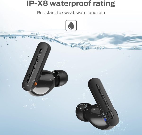 Monster N-Lite Clear Talk Wireless Earbuds Bluetooth 5.3 Headphones with CVC 8.0 Noise Reduction IPX8 Waterproof in-Ear Stereo Earphones 60H Playtime with Fast Charging for Sport - Black - GC - Image 4
