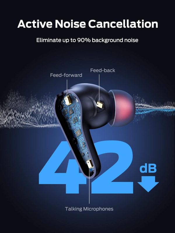 Monster Clarity 8.0 ANC Hybrid Active Noise Cancelling Wireless Earbuds 42dB in-Ear Earphones Deep Bass with 6 Mics Bluetooth 5.2 50H Play Time with Wireless Charging Case for Android iOS Gaming - Black - GC - Image 9