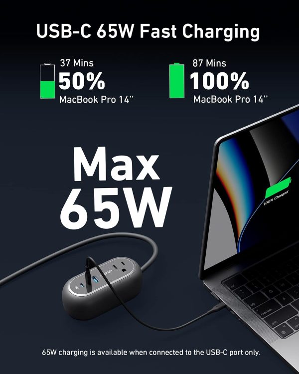 Anker GaNPrime 65W Charging Station 615 USB C 5-in-1 Power Strip for Travel and Work with 2AC 2 USB C USB A 3ft Power Delivery for iPhone 15/15 Plus/15 Pro/15 Pro Max and More - Black - A9125P11 - BIS - Image 3