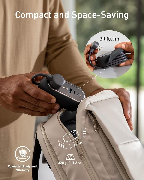 Anker GaNPrime 65W Charging Station 615 USB C 5-in-1 Power Strip for Travel and Work with 2AC 2 USB C USB A 3ft Power Delivery for iPhone 15/15 Plus/15 Pro/15 Pro Max and More - Black - A9125P11 - BIS - Image 4