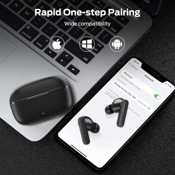 Monster N-Lite Clear Talk Wireless Earbuds Bluetooth 5.3 Headphones with CVC 8.0 Noise Reduction IPX8 Waterproof in-Ear Stereo Earphones 60H Playtime with Fast Charging for Sport - Black - GC - Image 2