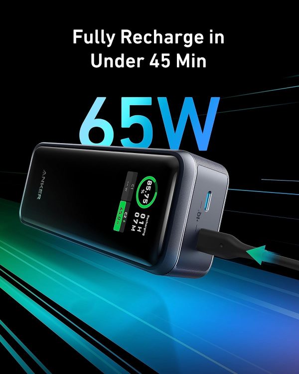 Anker Prime Power Bank 12000 mAh 2-Port Portable Charger with 130W Output Smart Digital Display Compatible with iPhone 15/14/13 Series MacBook Dell - Black - A1335P11 - BIS - Image 2