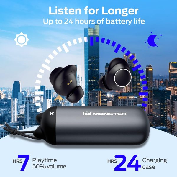 Monster Melody wireless Earbuds bluetooth 5.3 IPX6 with 30H Playback - Black - GC - Image 4