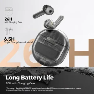 SoundPEATS Air4 Wireless Earbuds with Adaptive Active Noise Cancellation Earphones Bluetooth 5.3 Qualcomm QCC3071 aptX Lossless 6 Mics for AI-Enhanced Calls 26 Hours Battery APP Control - Transparent Black - BB - Image 4