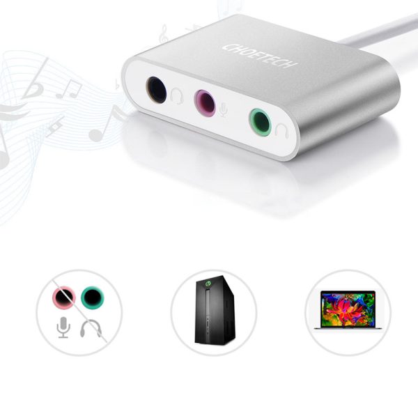 CHOETECH USB C Audio Adapter With Microphone Jack – Grey – A02 - GC - Image 4