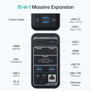 Choetech 15-in-1 Massive Expansion USB- C Docking Station - HUB-M21 - Black - GC - Image 3
