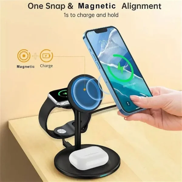 Buy-Choetech-T585-F-3in1-Magnetic-MagSafe-Wireless-charger-in-Pakistan-at--4 Choetech 3 in 1 Magnetic MagSafe Wireless Charger Station - T585-F  - Silver - GC - Image 6