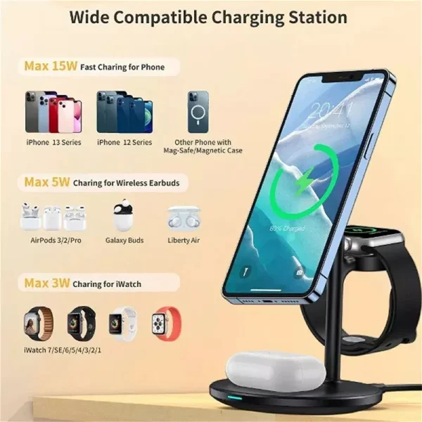 Buy-Choetech-T585-F-3in1-Magnetic-MagSafe-Wireless-charger-in-Pakistan-at1 Choetech 3 in 1 Magnetic MagSafe Wireless Charger Station - T585-F  - Silver - GC - Image 4