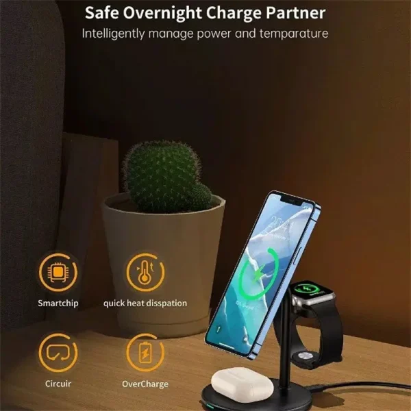 Buy-Choetech-T585-F-3in1-Magnetic-MagSafe-Wireless-charger-in-Pakistan-at5 Choetech 3 in 1 Magnetic MagSafe Wireless Charger Station - T585-F  - Silver - GC - Image 7