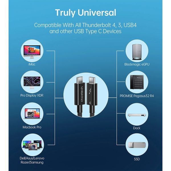 Choetech Thunderbolt 4 Cable 2.6ft 40Gbps With 100W Charging And 8K@30Hz 5K@60Hz Or Dual 4K Video – A3010 - Black - GC - Image 2