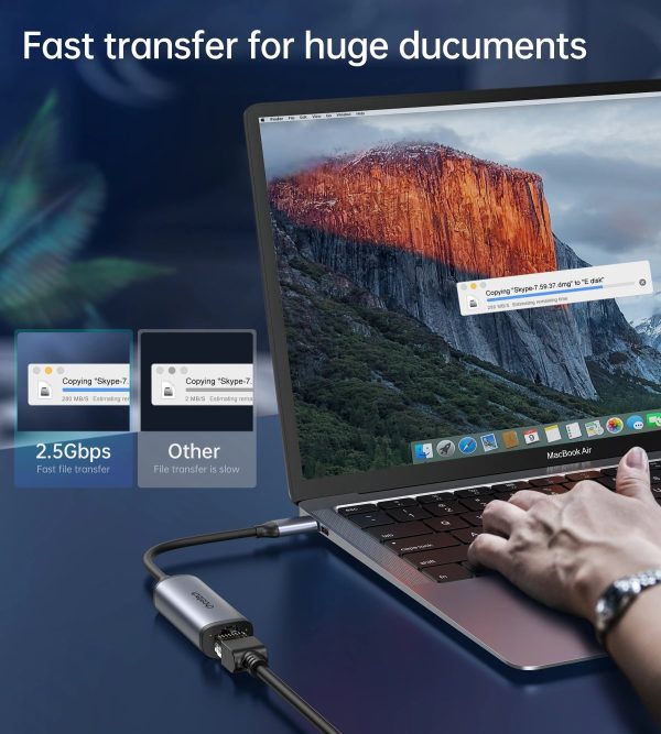 Choetech USB C To Gigabit Ethernet Adapter 2.5G Type C To RJ45 LAN Network Adapter Connector – Grey - GC - Image 3