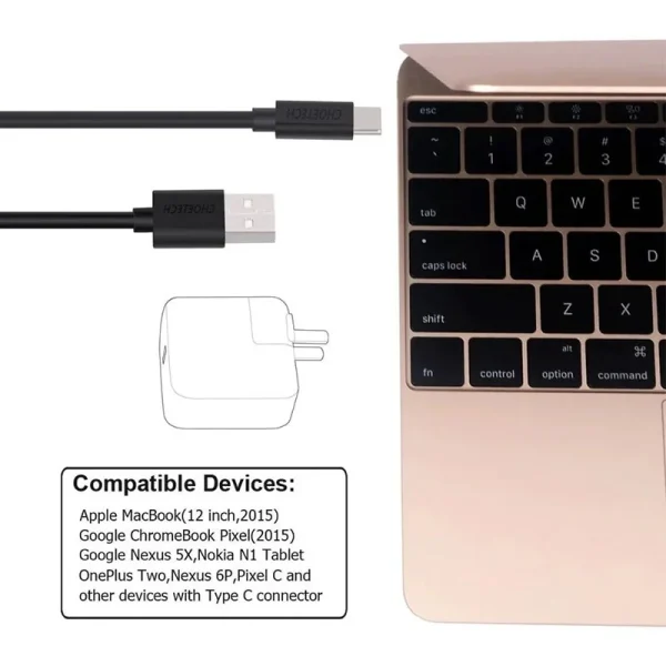 Buy-Choetech-USB-Type-C-Cable-AC0004-in-Pakistan3 Choetech USB A To Type C Cable 2.0 Fast Charging & Data Sync Cable 10ft 3M – AC0004 - Black - GC - Image 3