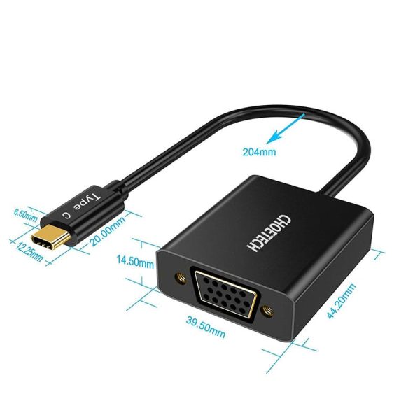 Buy-Choetech-USB-Type-C-To-VGA-Adapter-in-Pakistan-4 Choetech 1080p Supported USB 3.1 USB Type-C To VGA Adapter (Thunderbolt 3 Port Compatible) For MacBook, Chromebook Pixel And all Type-C Devices – Black – V01 - GC - Image 5