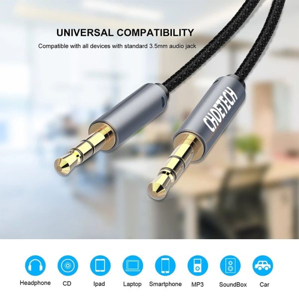 Buy-choetech-male-to-male-aux-cable-in-Pakistan-at--2 Choetech 3.5mm Male To Male Audio Gold Plated Aux Cable – AUX002 – Black - GC - Image 3